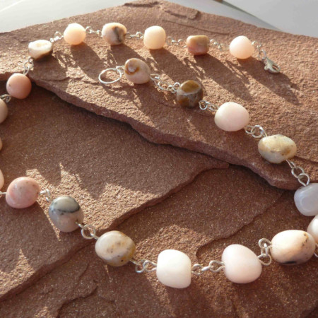 Ketting Roze Andesopaal, opaalketting, zilveren, naturel, beige edelstenen, handgemaakt door LYAM edelsmeden