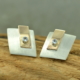 Design-oorbellen aquamarijn en zilver. Oorstekers van mat zilver, roodgoud en aquamarijn, design oorstekers, handgemaakt door LYAM edelsmeden