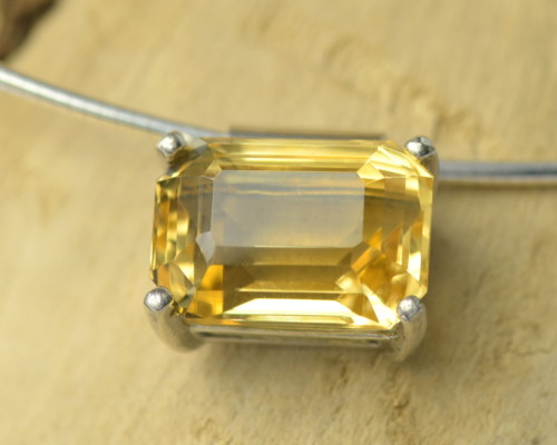 Hanger citrien en zilver handgemaakt gele edelsteen