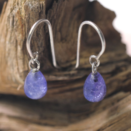 Oorbellen Tanzaniet en zilver, oorhangers, donkerblauwe edelsteen, blauwe, handgemaakte oorbellen