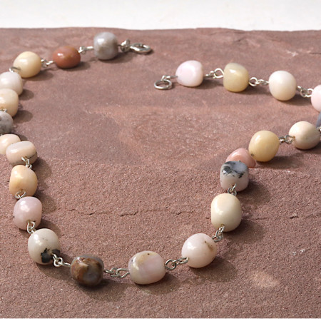 Ketting Roze Andesopaal, collier, opalen, zilveren snoer met opaal, opaalketting, zilveren, naturel, beige edelstenen, handgemaakt door LYAM edelsmeden