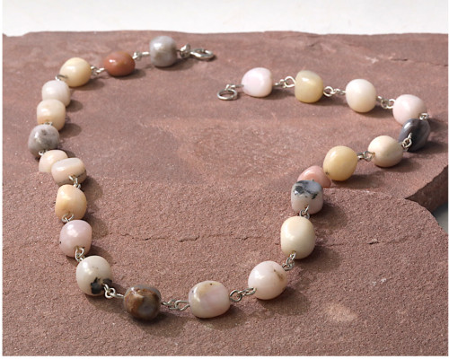 Ketting Roze Andesopaal, collier, opalen, zilveren snoer met opaal, opaalketting, zilveren, naturel, beige edelstenen, handgemaakt door LYAM edelsmeden