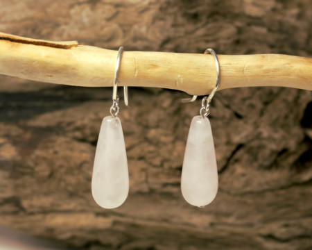 Oorbellen Rozekwarts Glans, zilveren oorhaken, roze edelstenen, edelsteen, handgemaakt door LYAM edelsmeden, edelsmid Joure, Friesland